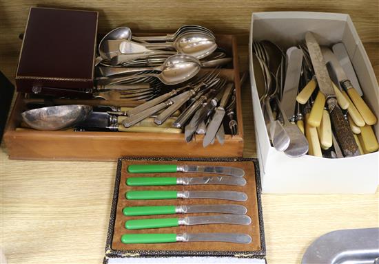 A large quantity of plated fiddle pattern cutlery and sundry other cutlery